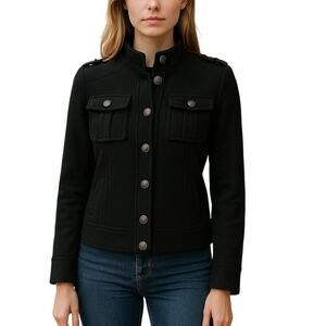 Rosette by Becool Women’s Black Fleece Jacket Small Military Style Button Front